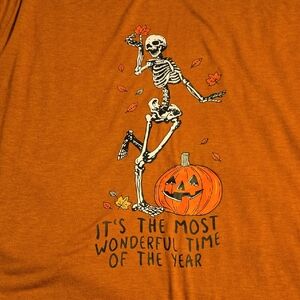 Halloween Skeleton Graphic Tee - Orange